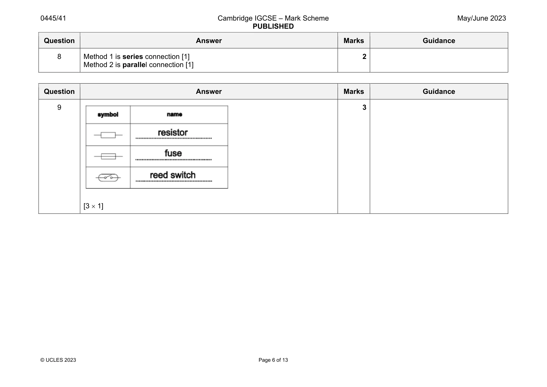 Mark scheme, page 6 of 13
