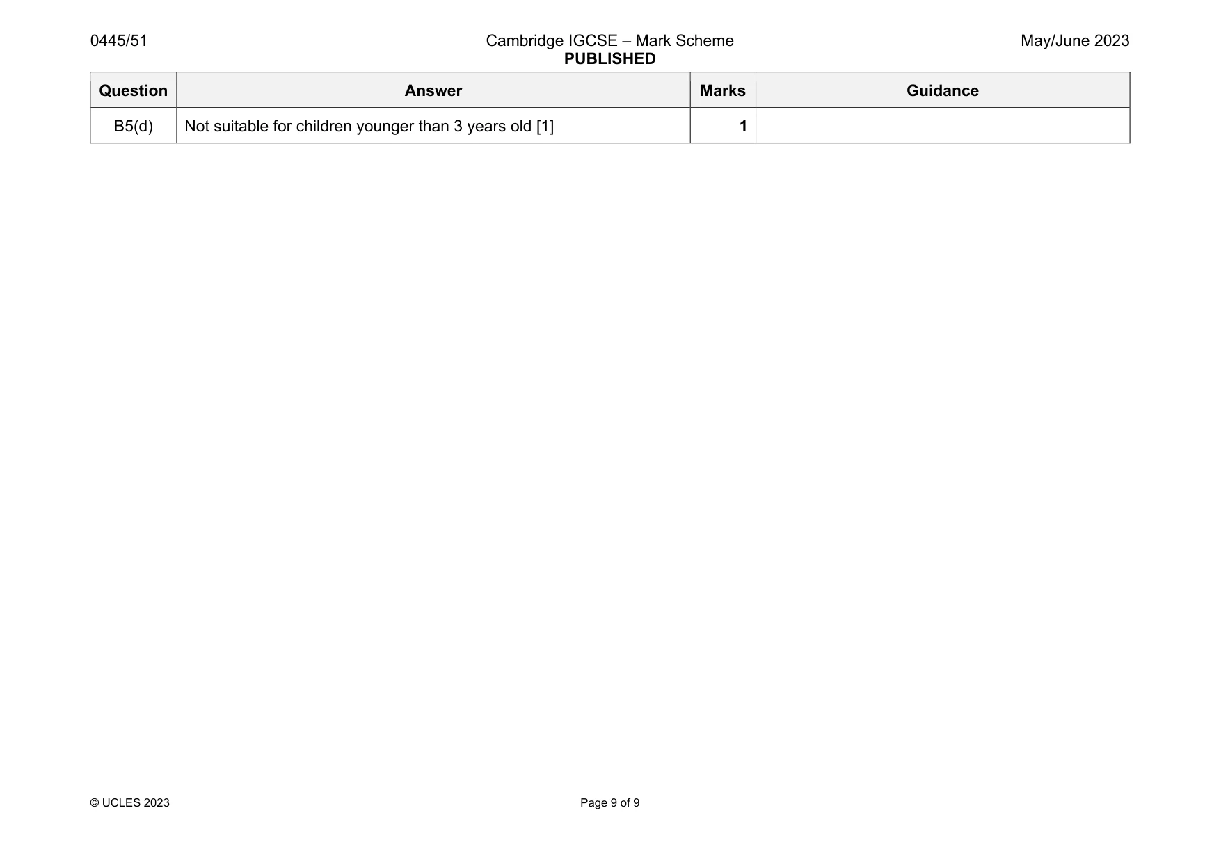 Mark scheme, page 9 of 9
