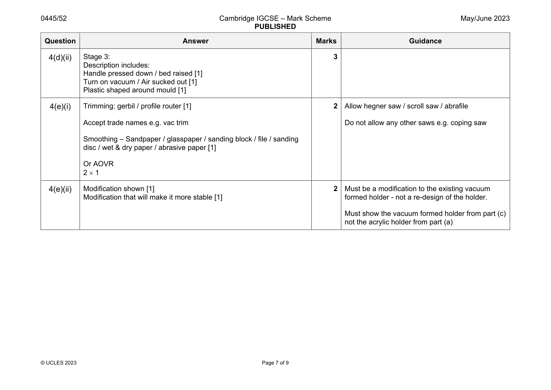 Mark scheme, page 7 of 9