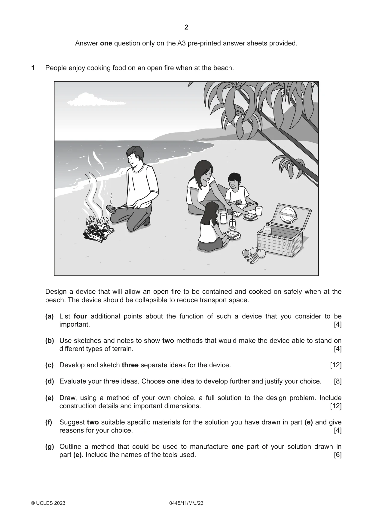 Cambridge IGCSE Design and Technology 0445 2023 May/June Paper 1 · Variant 1 question paper, page 2 of 4