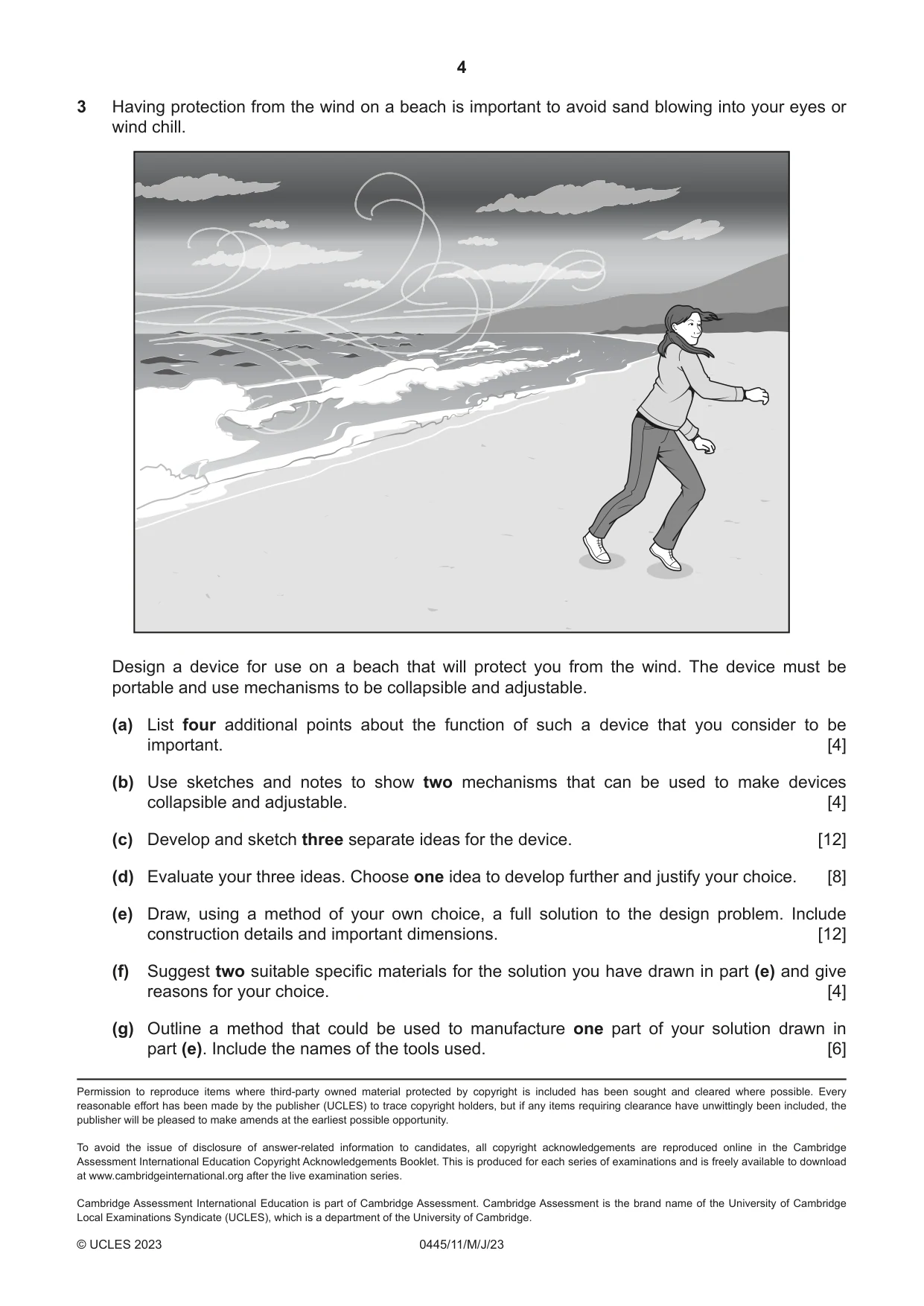 Cambridge IGCSE Design and Technology 0445 2023 May/June Paper 1 · Variant 1 question paper, page 4 of 4