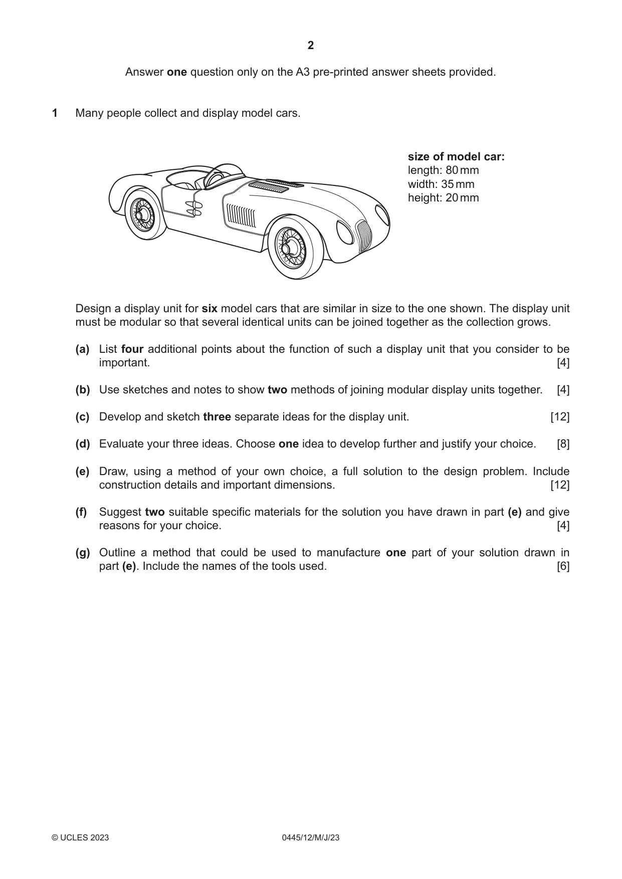 Cambridge IGCSE Design and Technology 0445 2023 May/June Paper 1 · Variant 2 question paper, page 2 of 4