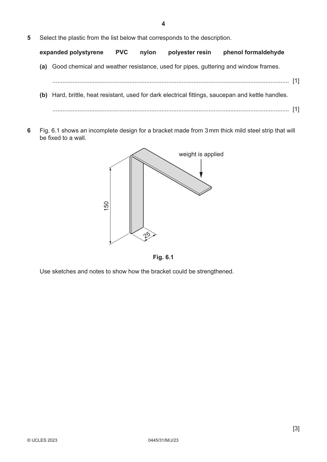 Cambridge IGCSE Design and Technology 0445 2023 May/June Paper 3 · Variant 1 question paper, page 4 of 20