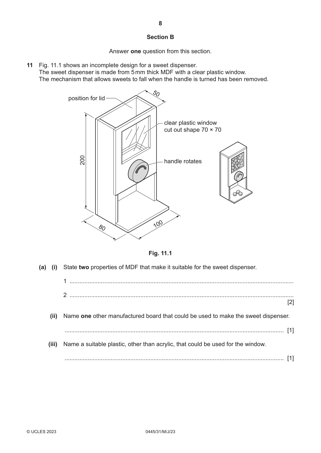 Cambridge IGCSE Design and Technology 0445 2023 May/June Paper 3 · Variant 1 question paper, page 8 of 20