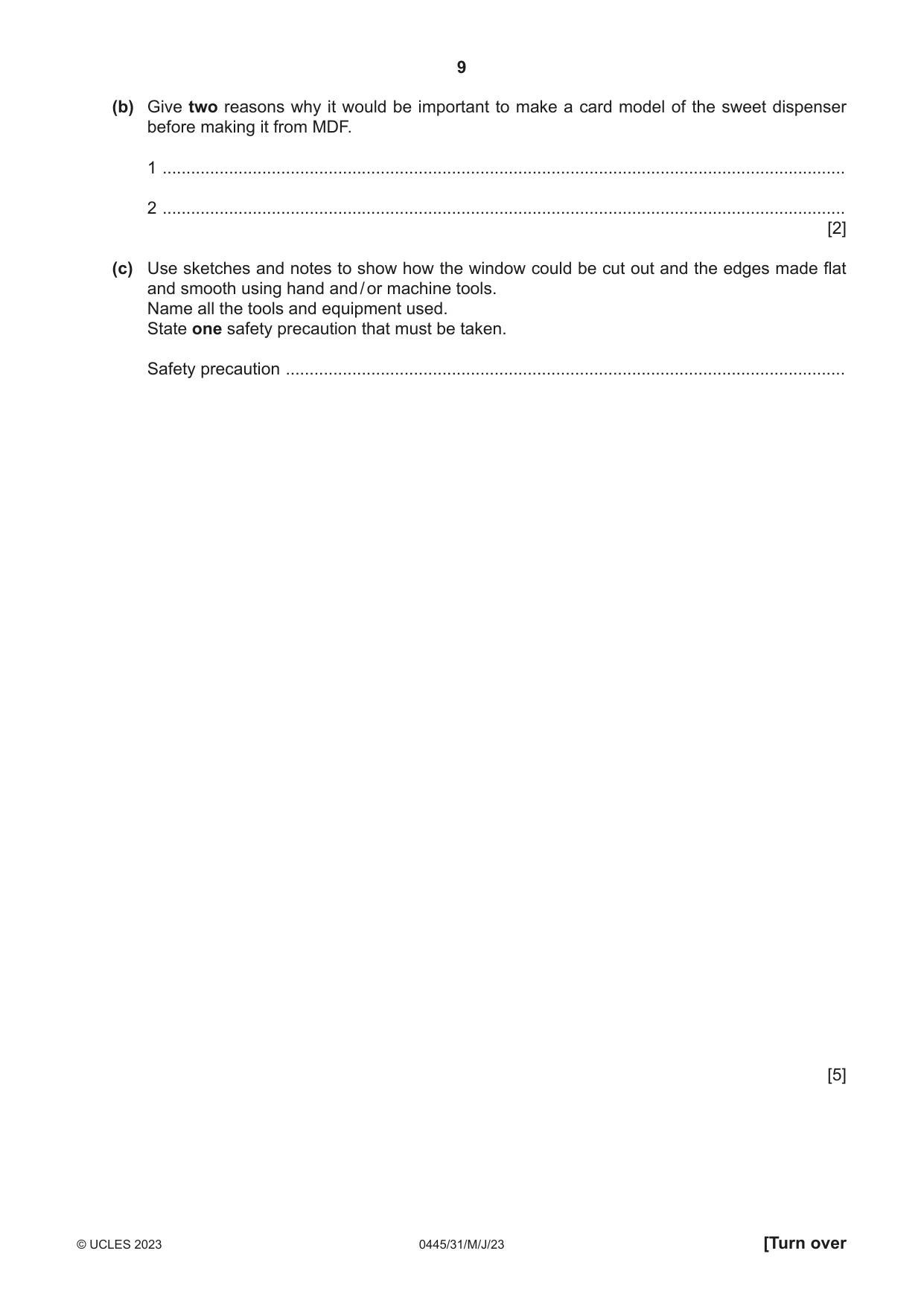 Cambridge IGCSE Design and Technology 0445 2023 May/June Paper 3 · Variant 1 question paper, page 9 of 20