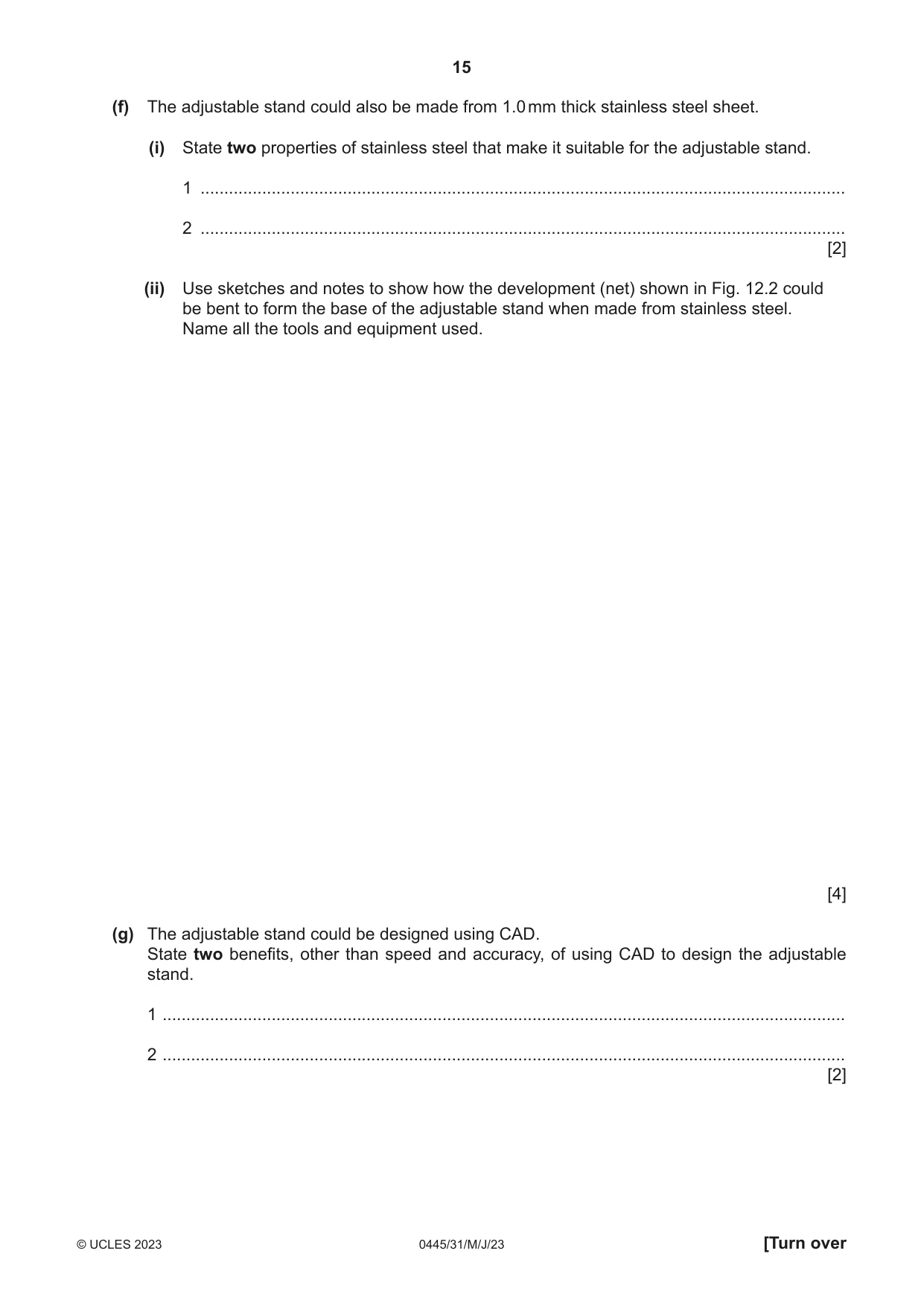 Cambridge IGCSE Design and Technology 0445 2023 May/June Paper 3 · Variant 1 question paper, page 15 of 20