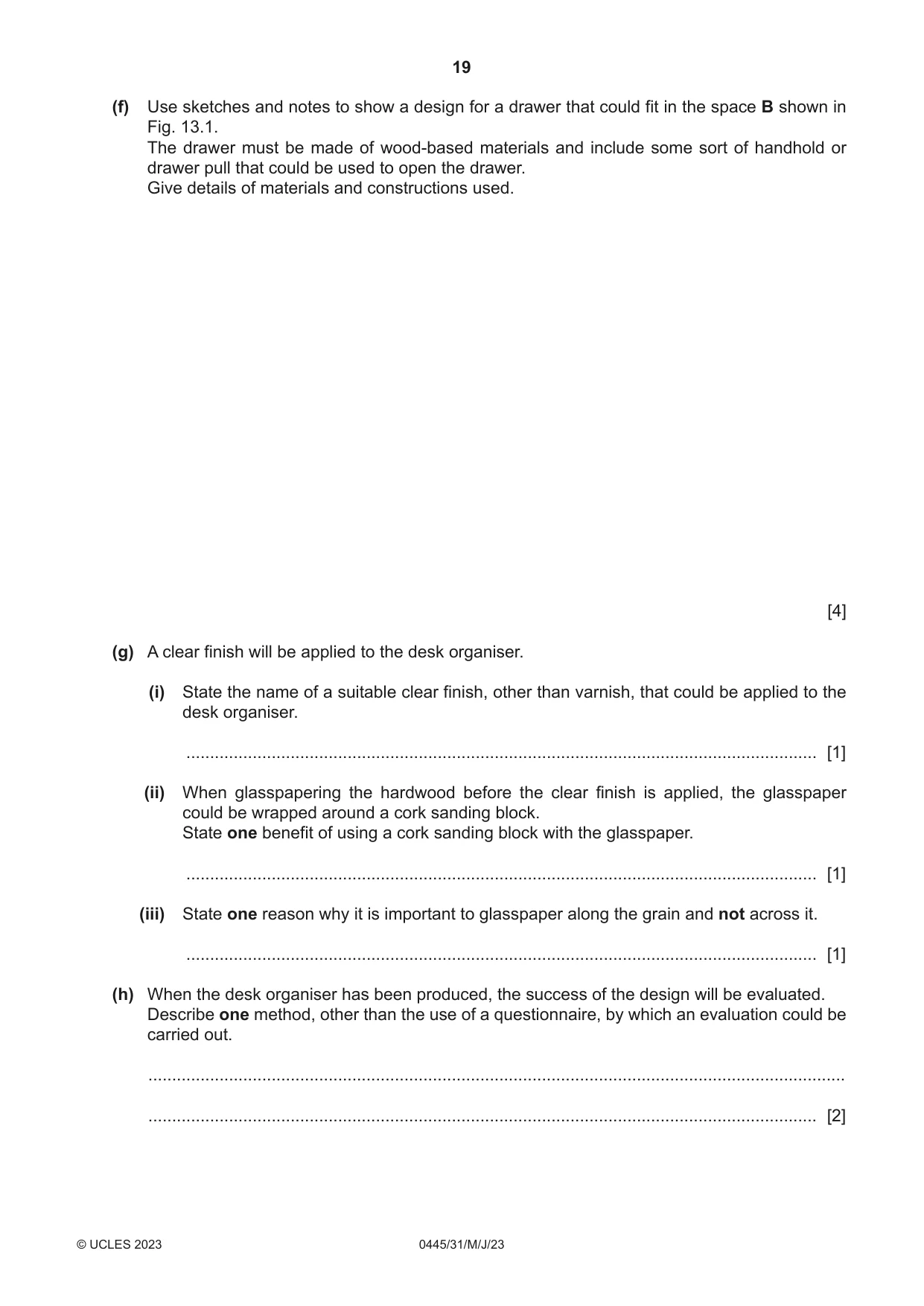 Cambridge IGCSE Design and Technology 0445 2023 May/June Paper 3 · Variant 1 question paper, page 19 of 20
