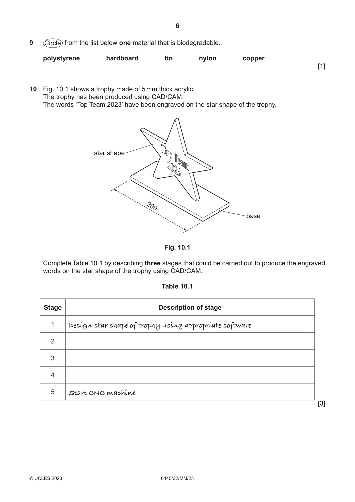 Cambridge IGCSE Design and Technology 0445 2023 May/June Paper 3 · Variant 2 question paper, page 6 of 20