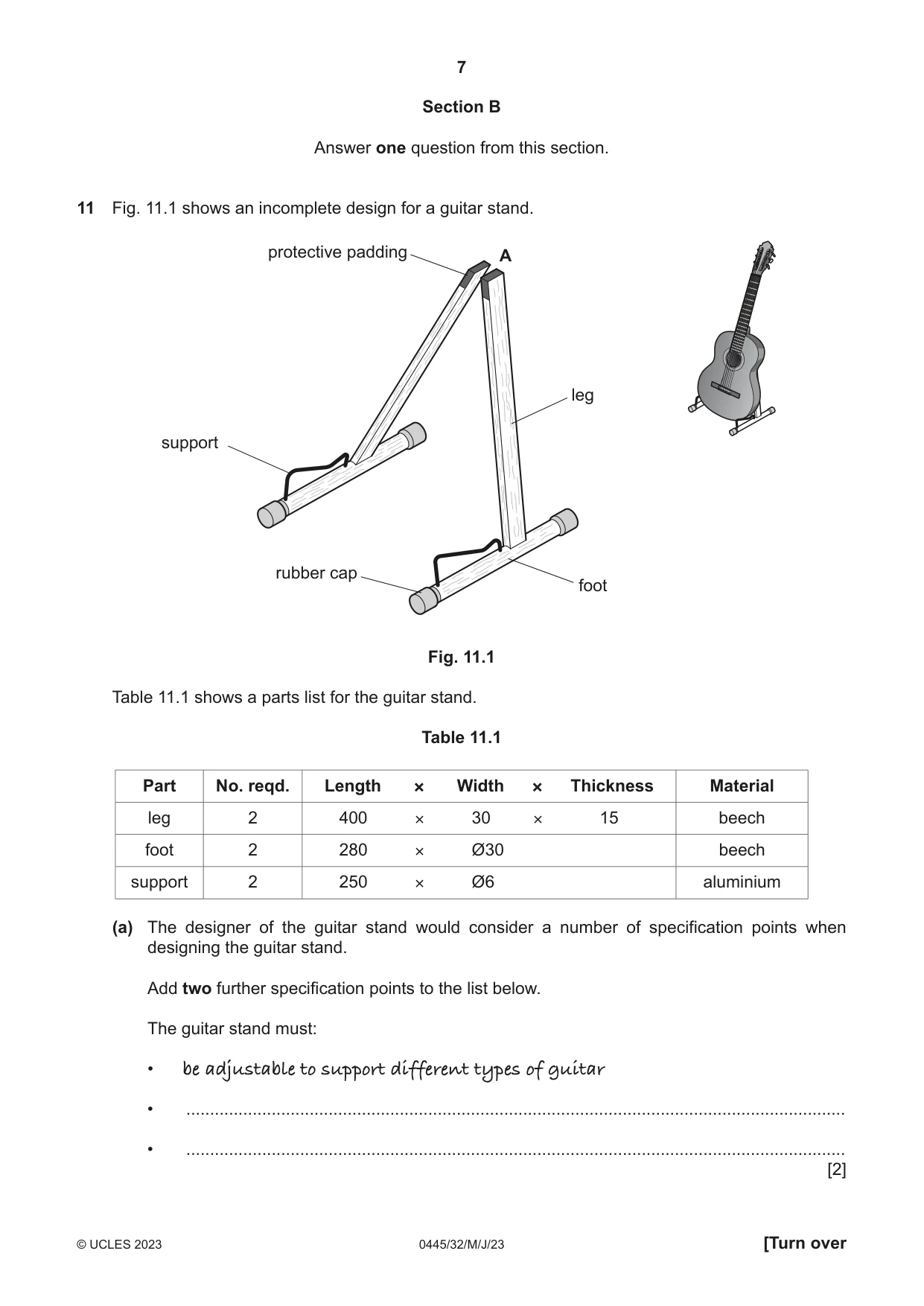 Cambridge IGCSE Design and Technology 0445 2023 May/June Paper 3 · Variant 2 question paper, page 7 of 20