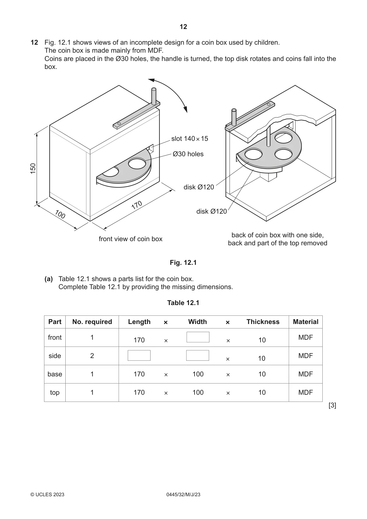 Cambridge IGCSE Design and Technology 0445 2023 May/June Paper 3 · Variant 2 question paper, page 12 of 20