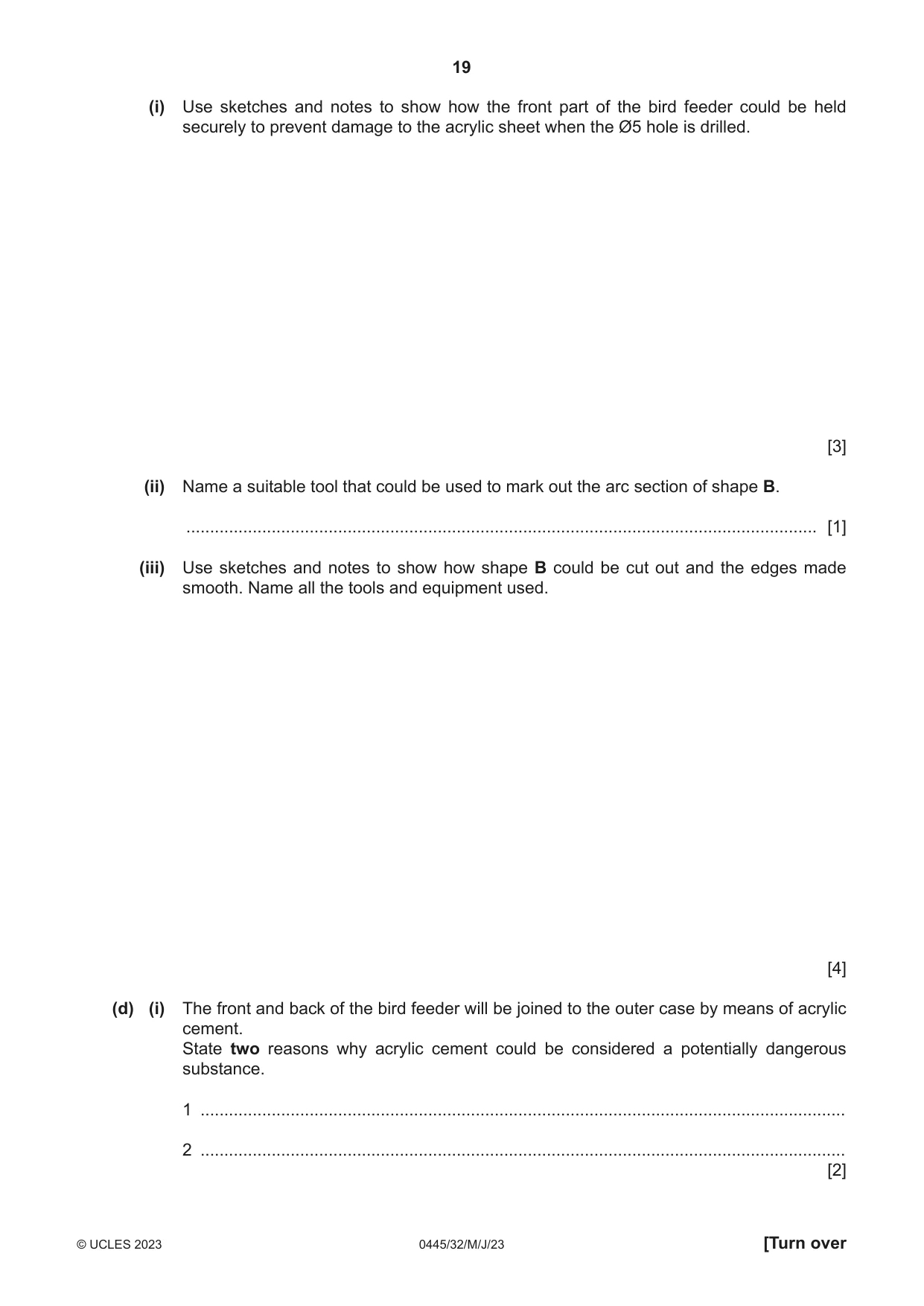 Cambridge IGCSE Design and Technology 0445 2023 May/June Paper 3 · Variant 2 question paper, page 19 of 20