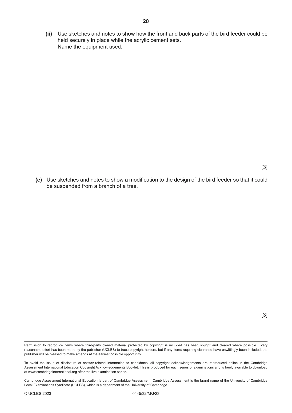 Cambridge IGCSE Design and Technology 0445 2023 May/June Paper 3 · Variant 2 question paper, page 20 of 20