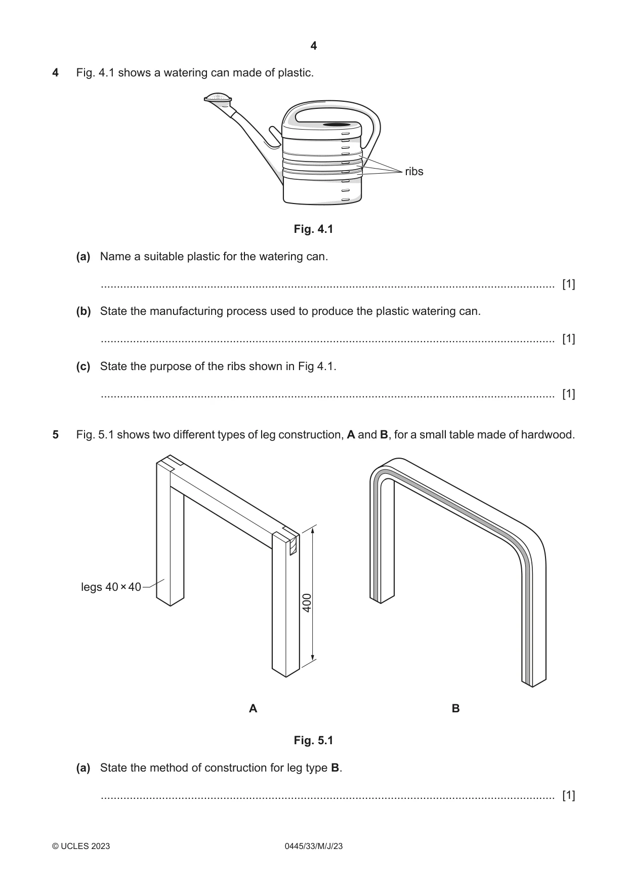 Cambridge IGCSE Design and Technology 0445 2023 May/June Paper 3 · Variant 3 question paper, page 4 of 28
