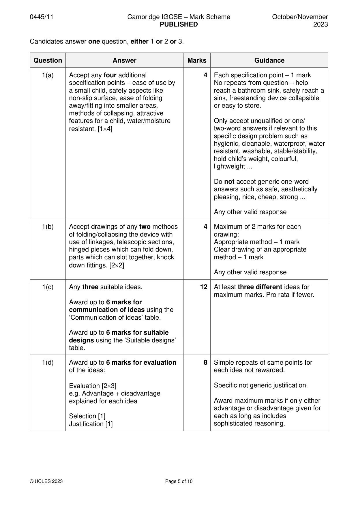 Mark scheme, page 5 of 10