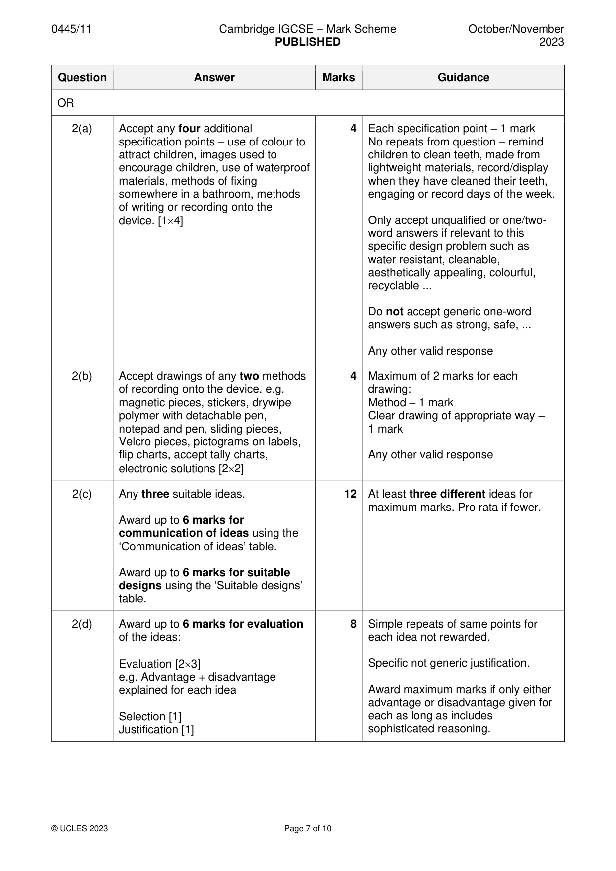 Mark scheme, page 7 of 10