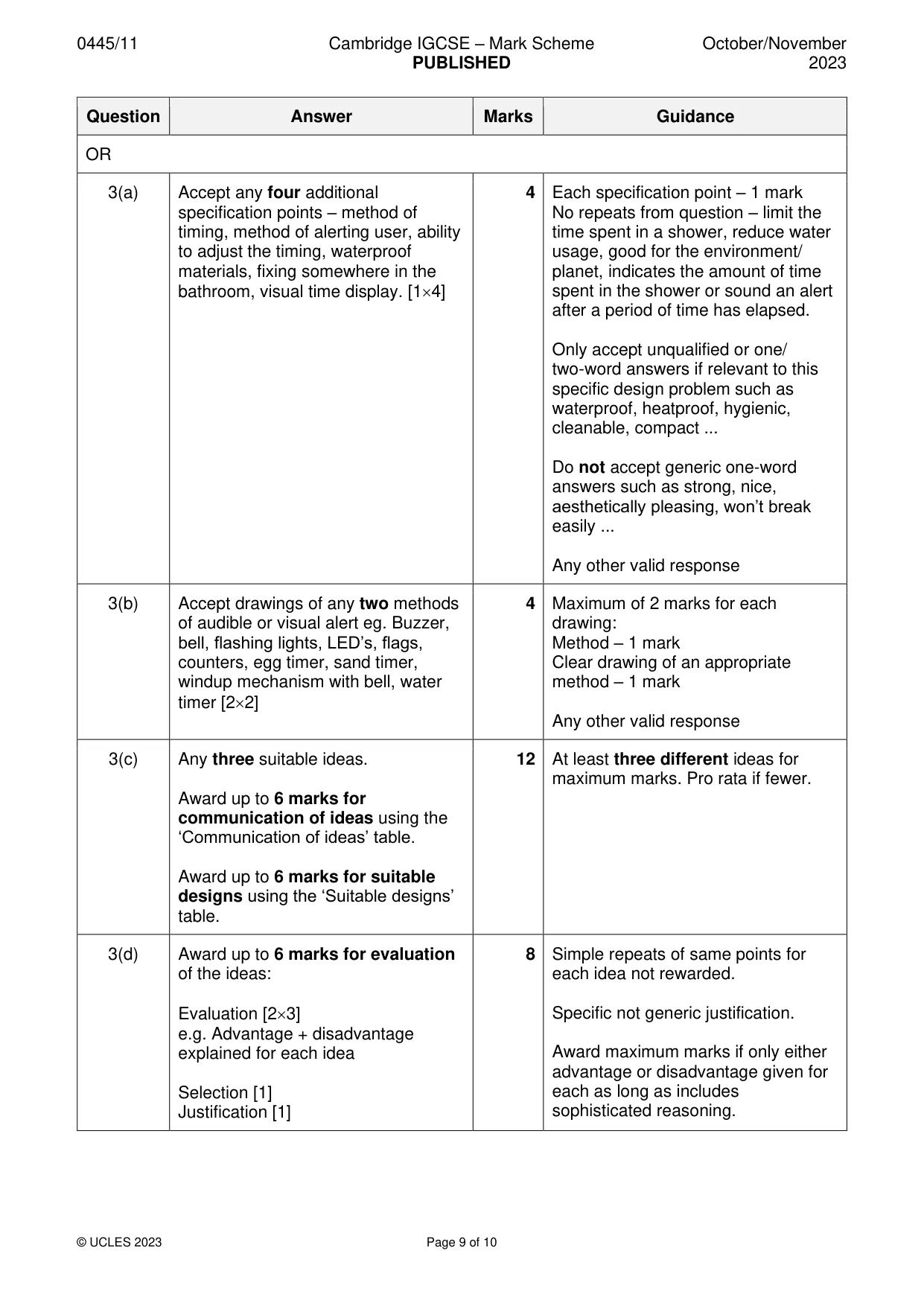 Mark scheme, page 9 of 10