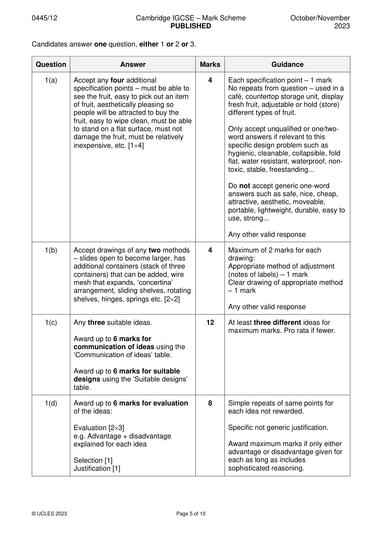 Mark scheme, page 5 of 10
