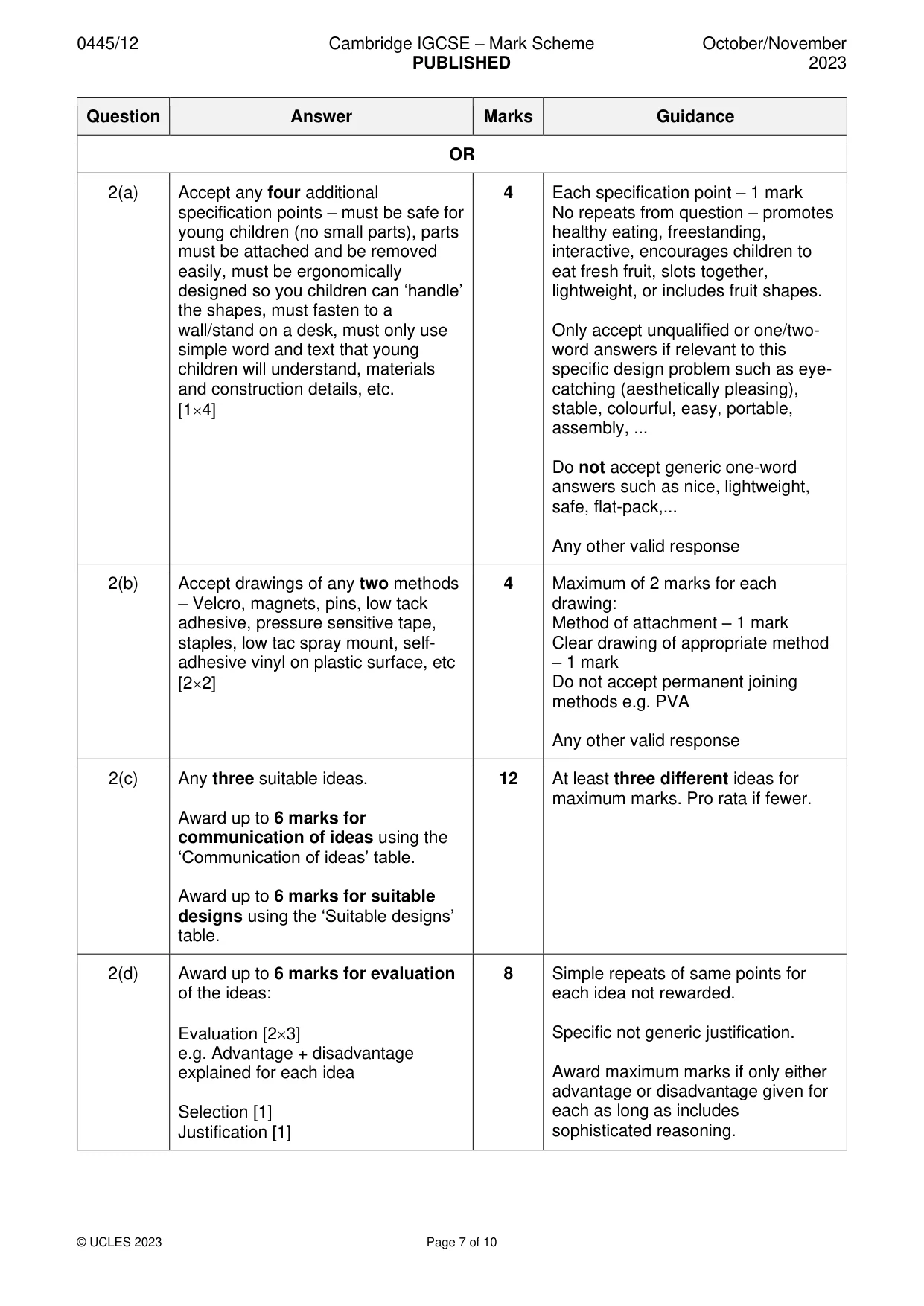 Mark scheme, page 7 of 10