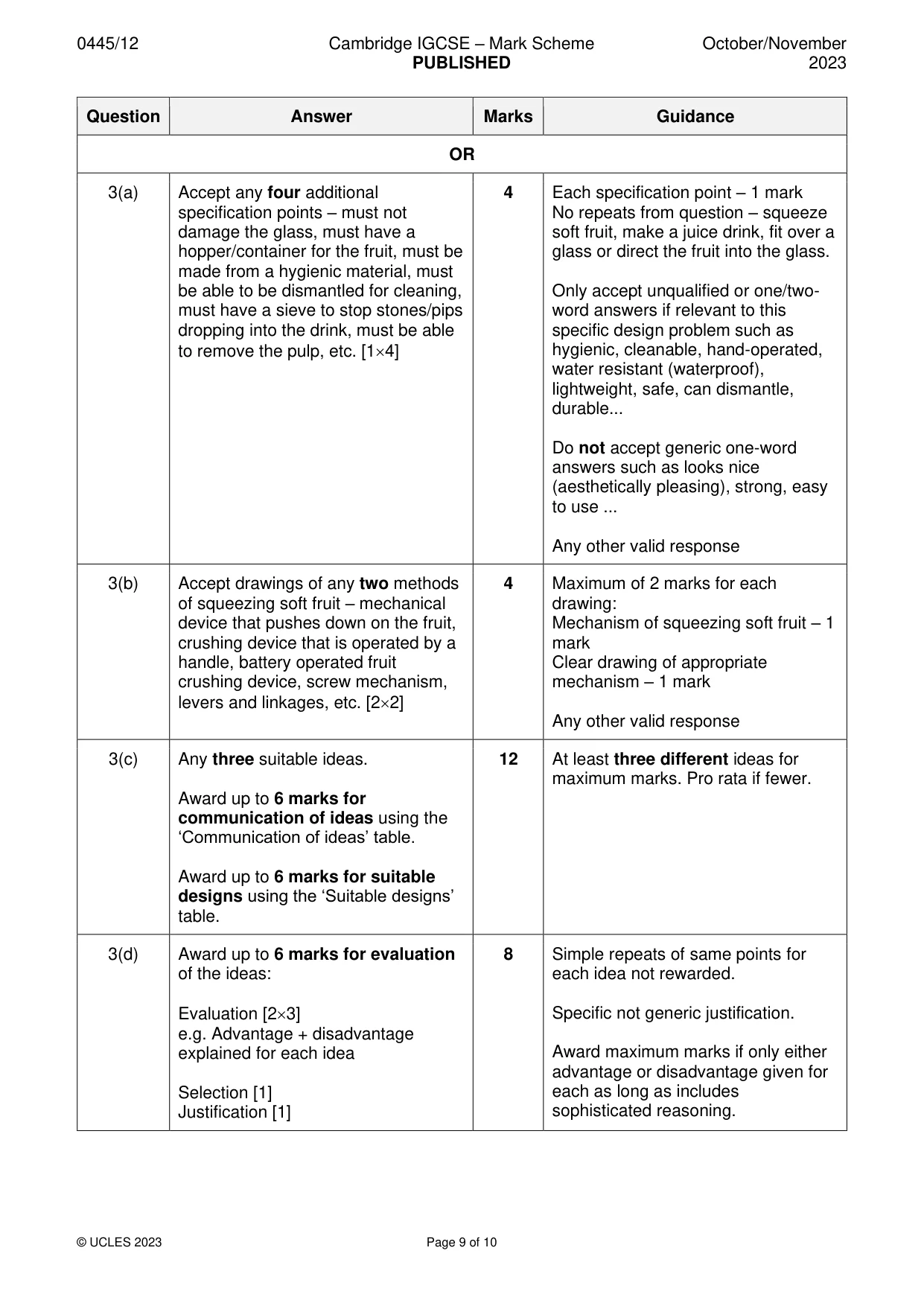 Mark scheme, page 9 of 10