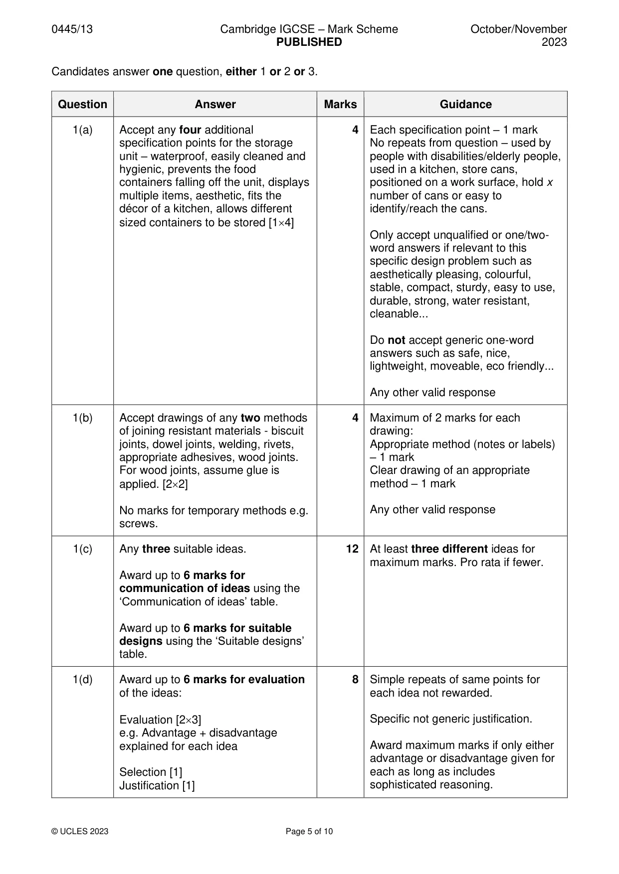 Mark scheme, page 5 of 10