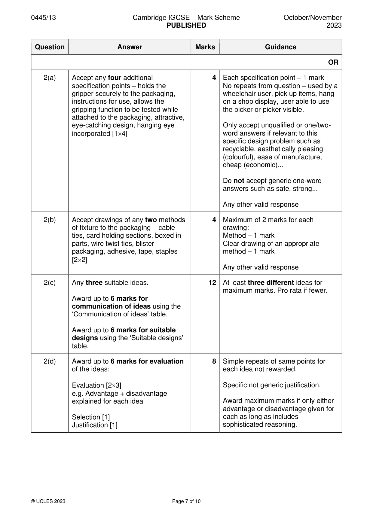 Mark scheme, page 7 of 10