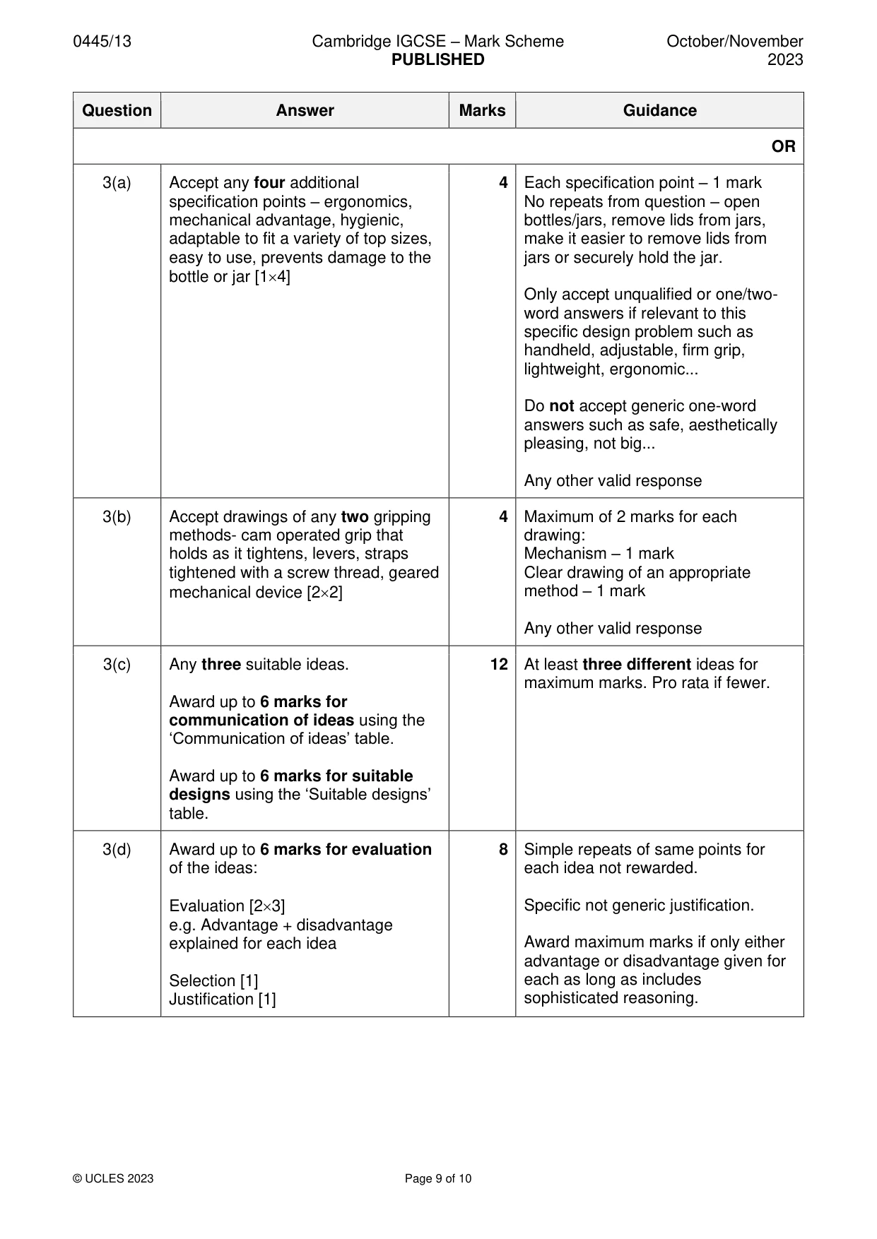 Mark scheme, page 9 of 10