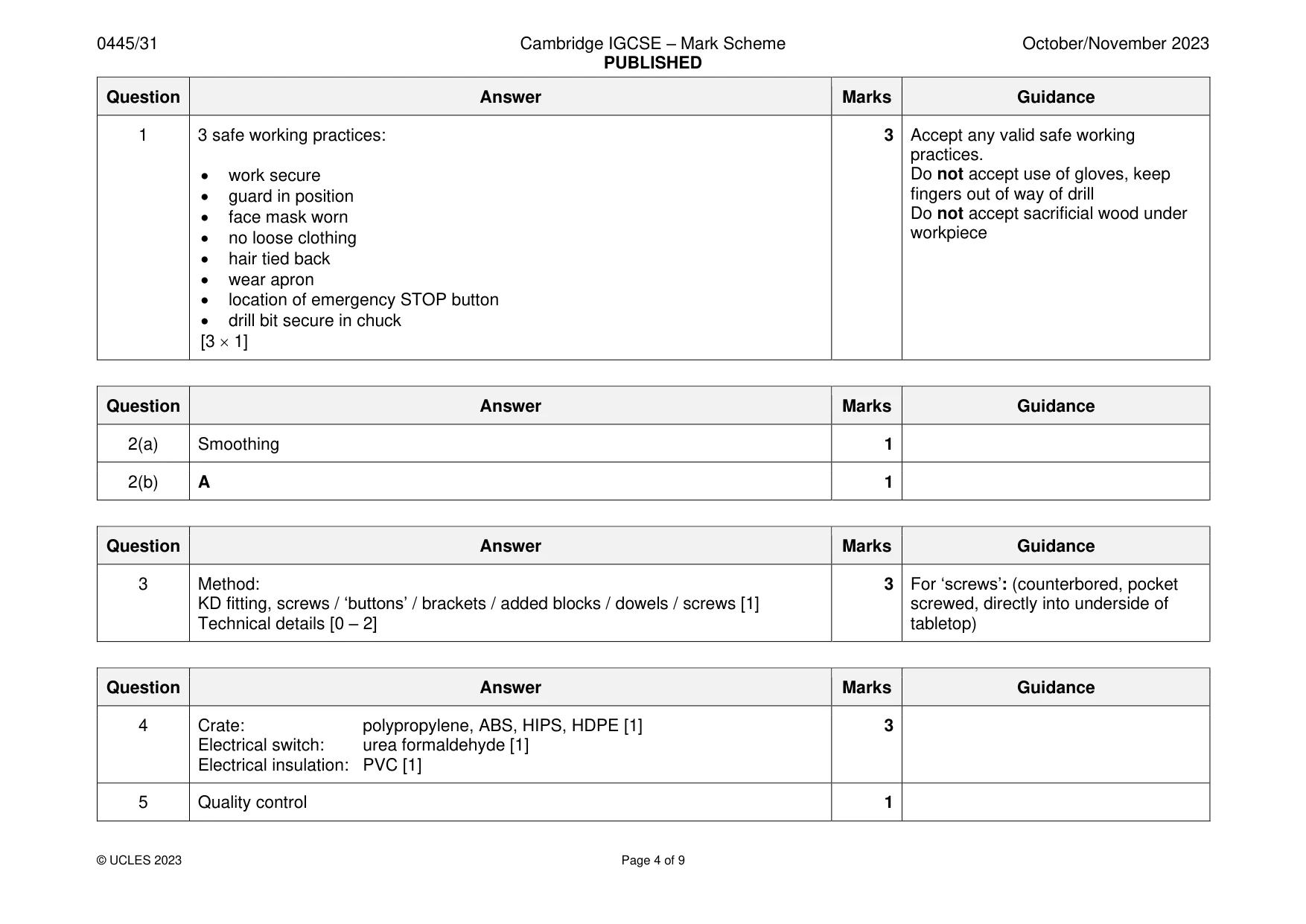 Mark scheme, page 4 of 9