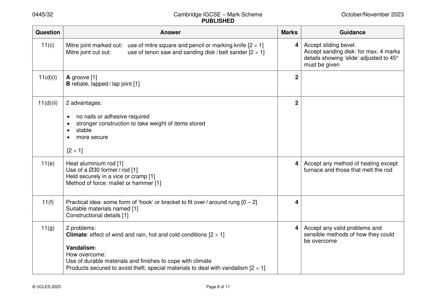 Mark scheme, page 8 of 11