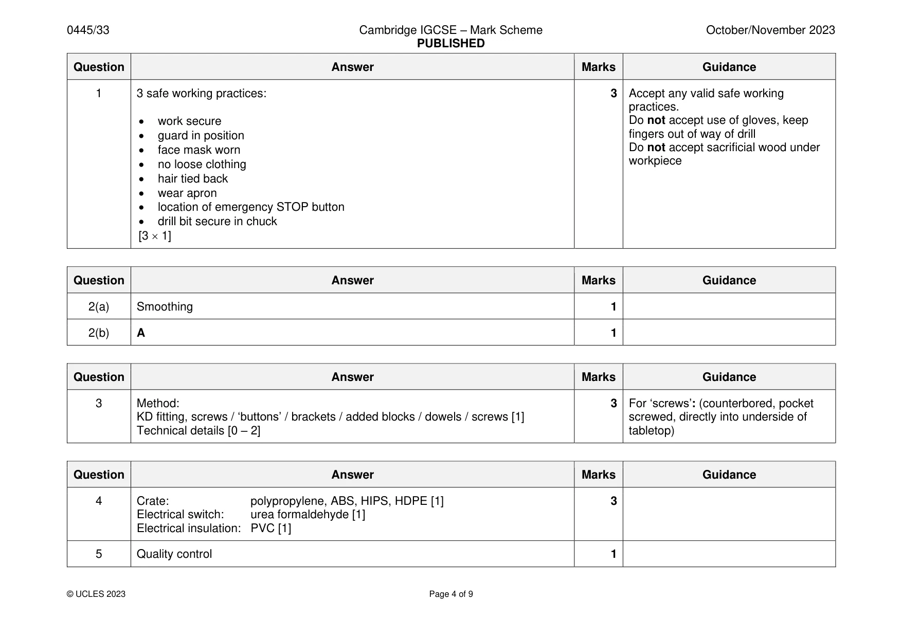 Mark scheme, page 4 of 9