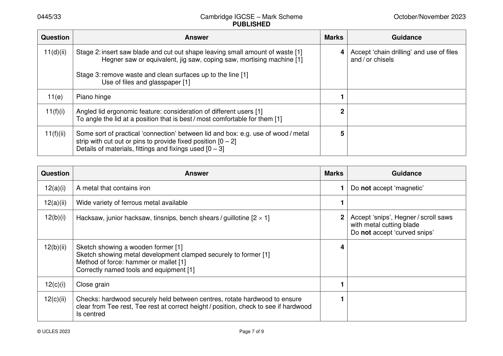 Mark scheme, page 7 of 9