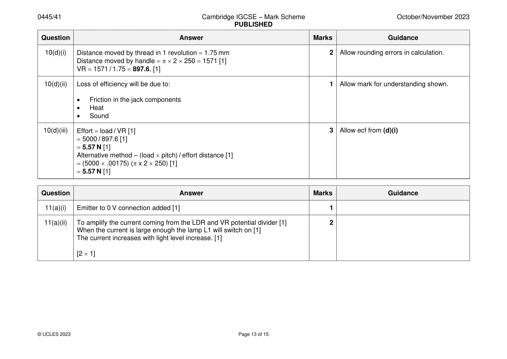 Mark scheme, page 13 of 15