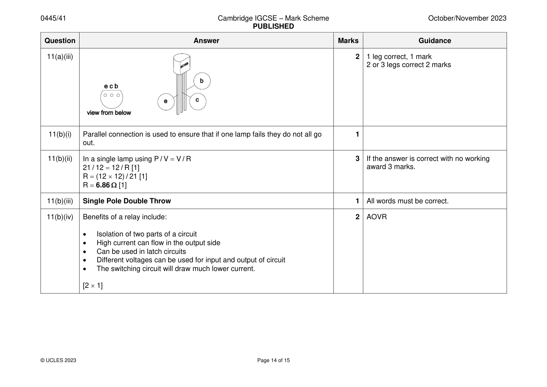 Mark scheme, page 14 of 15