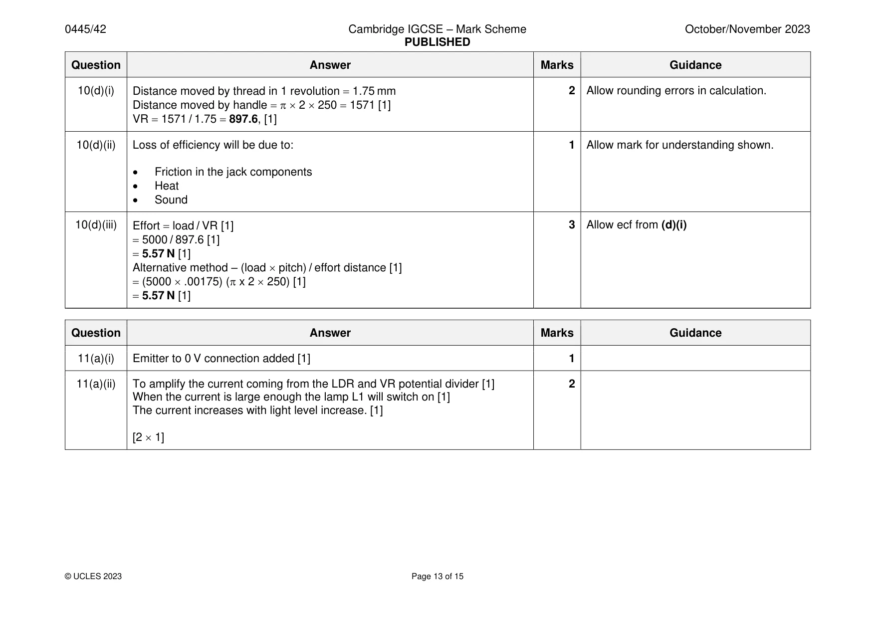 Mark scheme, page 13 of 15