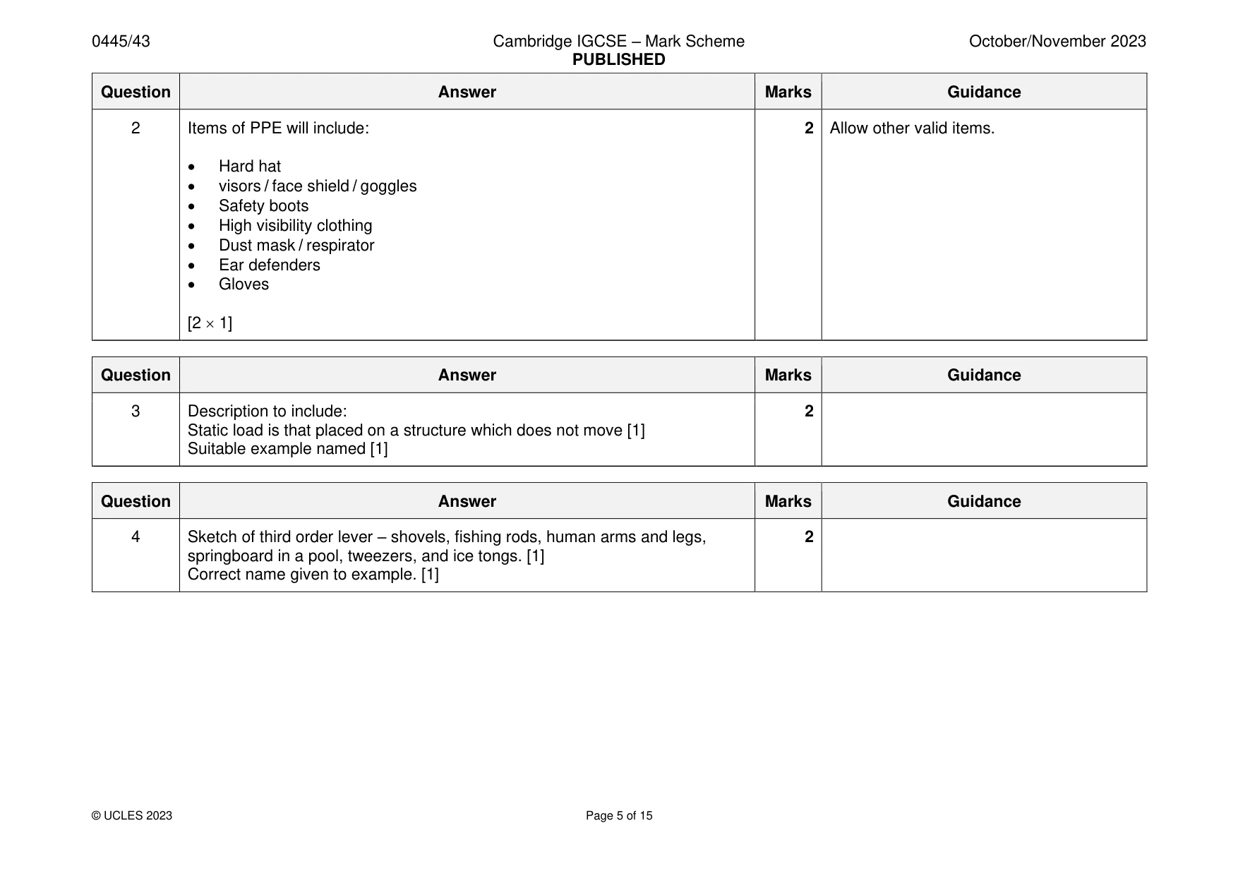 Mark scheme, page 5 of 15