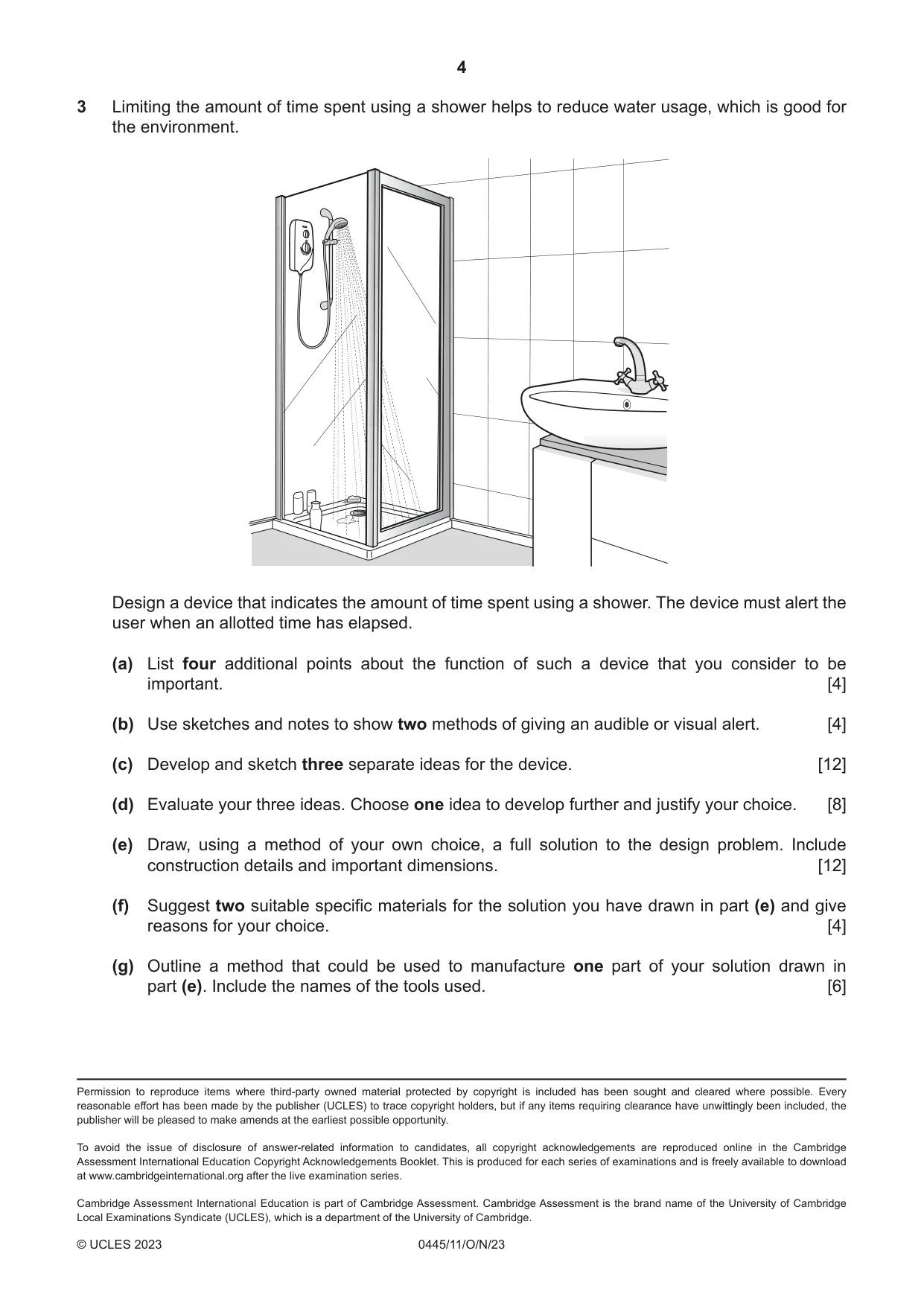 Cambridge IGCSE Design and Technology 0445 2023 Oct/Nov Paper 1 · Variant 1 question paper, page 4 of 4