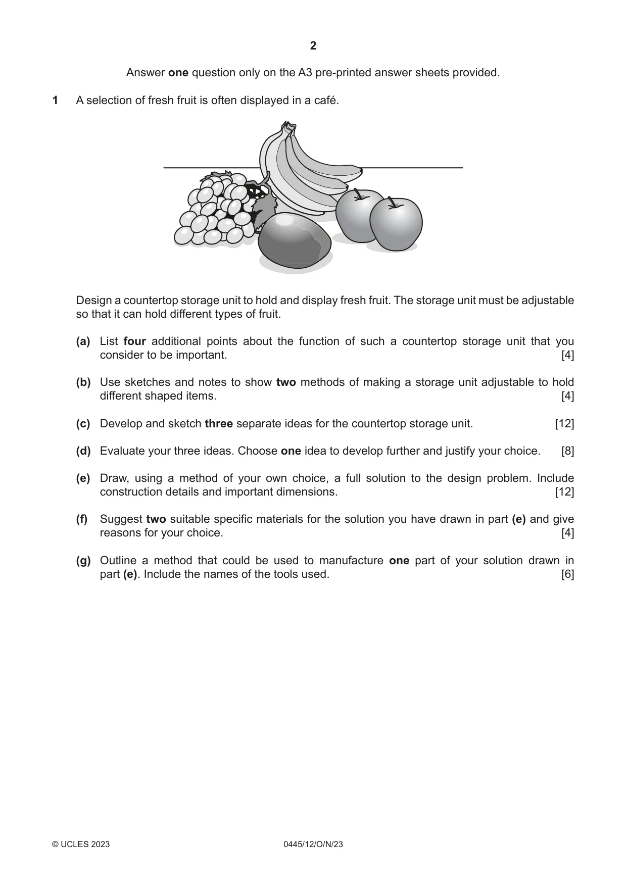 Cambridge IGCSE Design and Technology 0445 2023 Oct/Nov Paper 1 · Variant 2 question paper, page 2 of 4