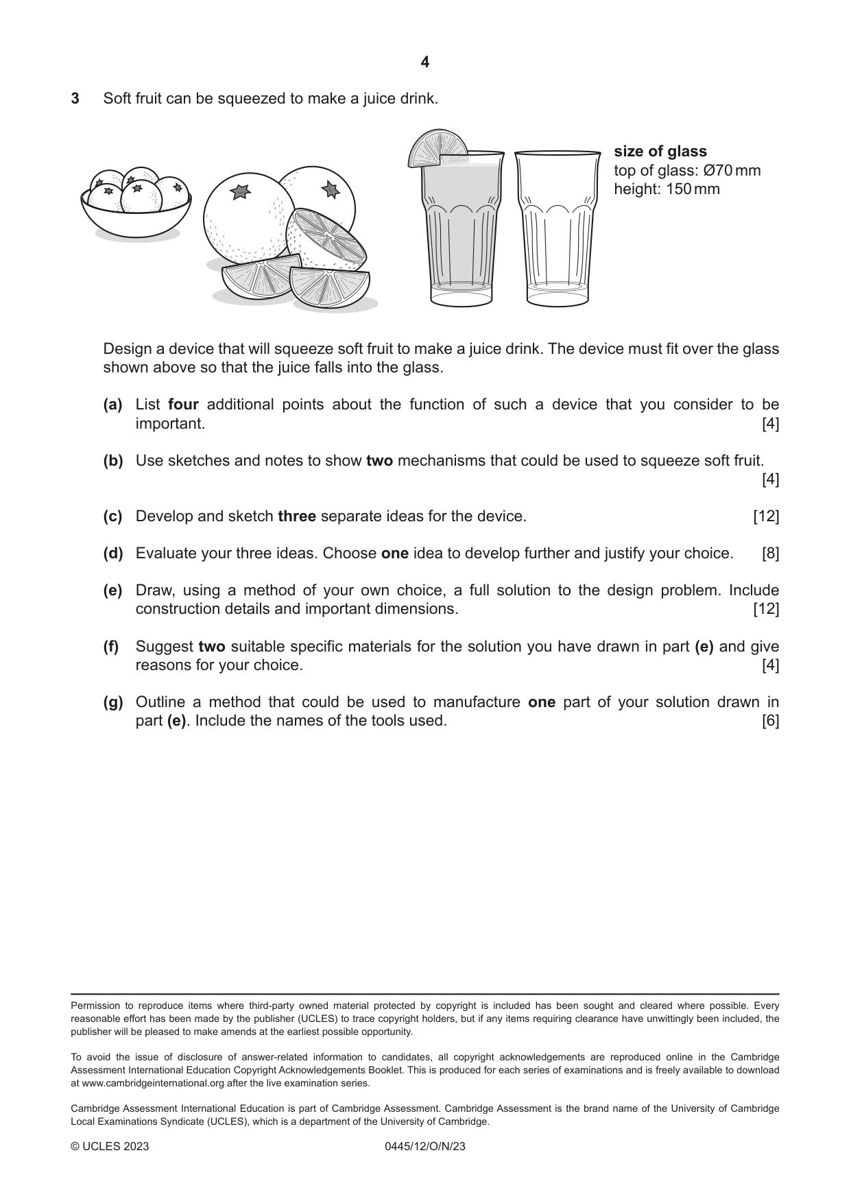 Cambridge IGCSE Design and Technology 0445 2023 Oct/Nov Paper 1 · Variant 2 question paper, page 4 of 4