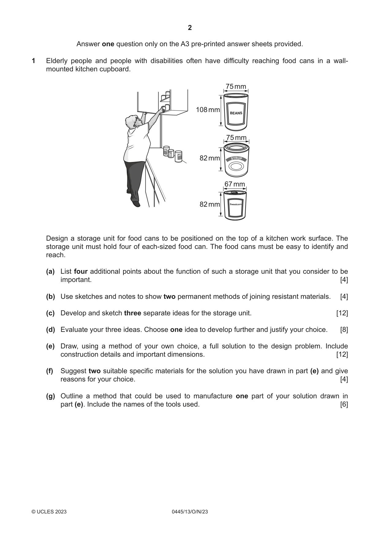 Cambridge IGCSE Design and Technology 0445 2023 Oct/Nov Paper 1 · Variant 3 question paper, page 2 of 4
