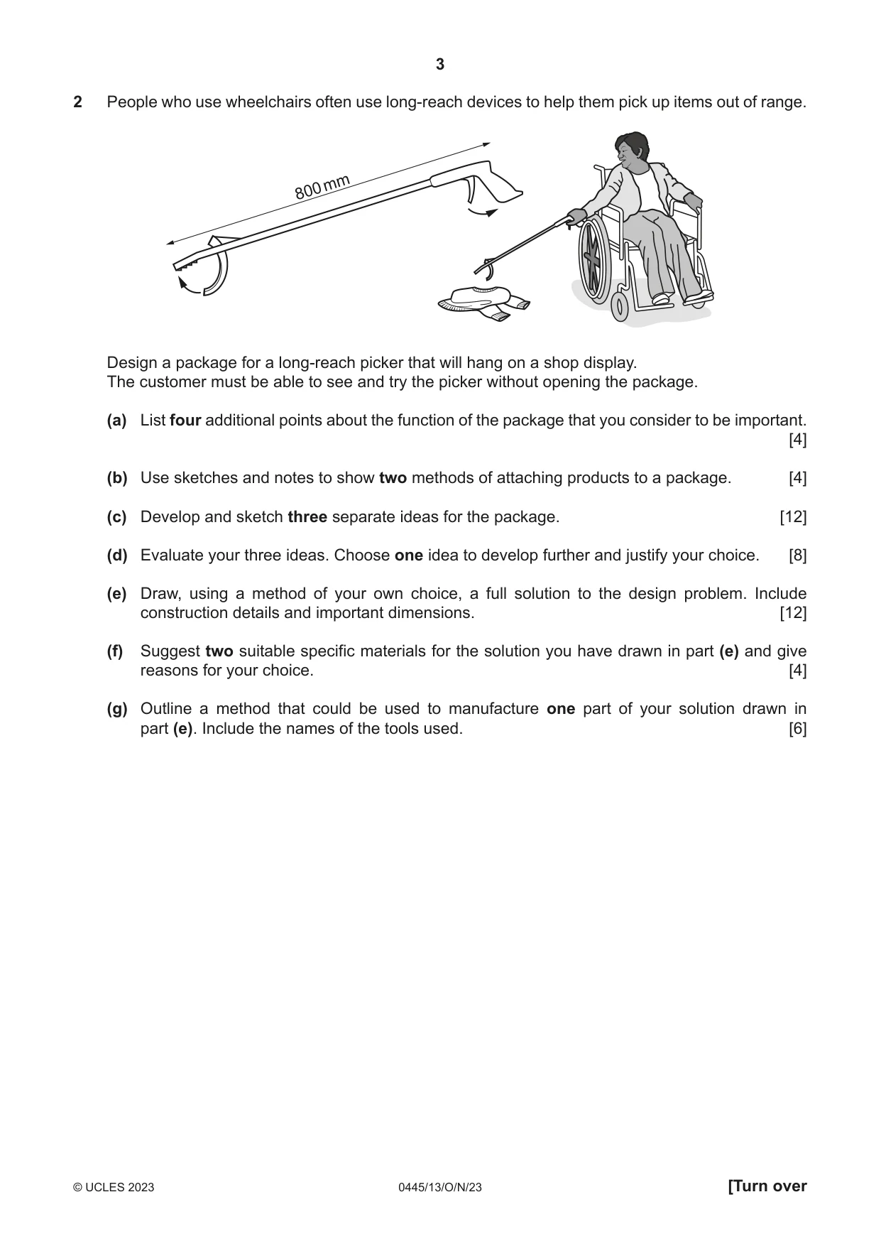 Cambridge IGCSE Design and Technology 0445 2023 Oct/Nov Paper 1 · Variant 3 question paper, page 3 of 4