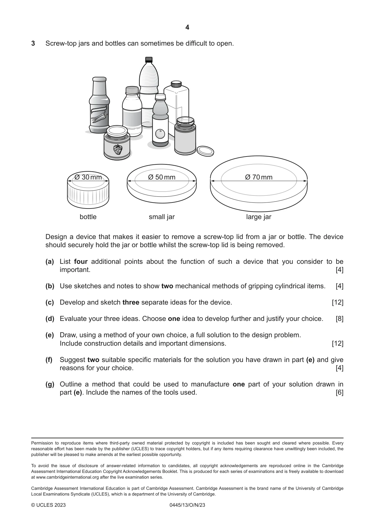 Cambridge IGCSE Design and Technology 0445 2023 Oct/Nov Paper 1 · Variant 3 question paper, page 4 of 4