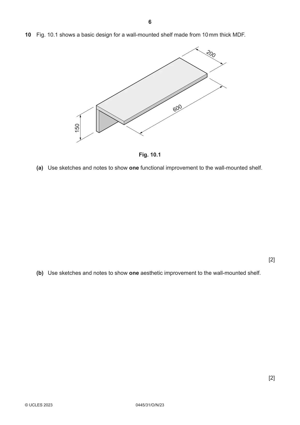 Cambridge IGCSE Design and Technology 0445 2023 Oct/Nov Paper 3 · Variant 1 question paper, page 6 of 24
