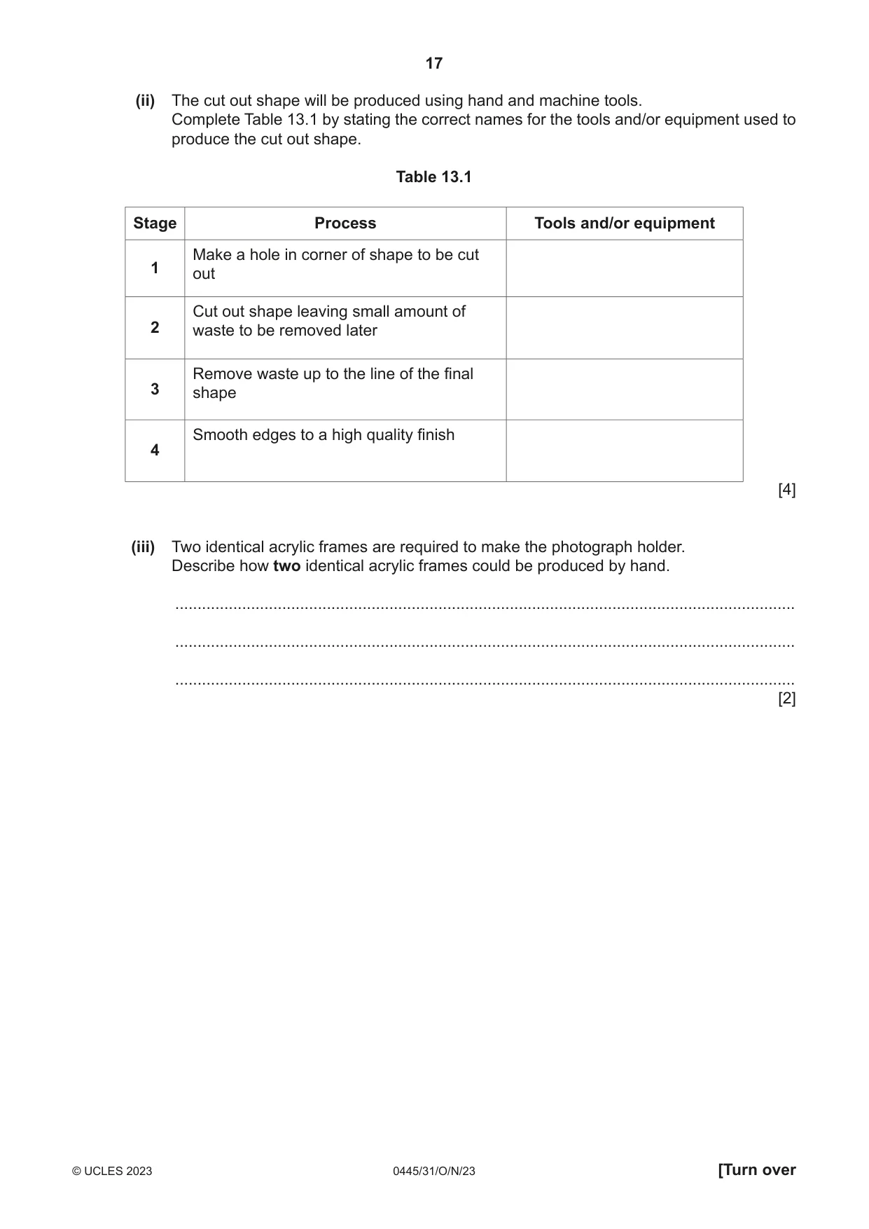 Cambridge IGCSE Design and Technology 0445 2023 Oct/Nov Paper 3 · Variant 1 question paper, page 17 of 24