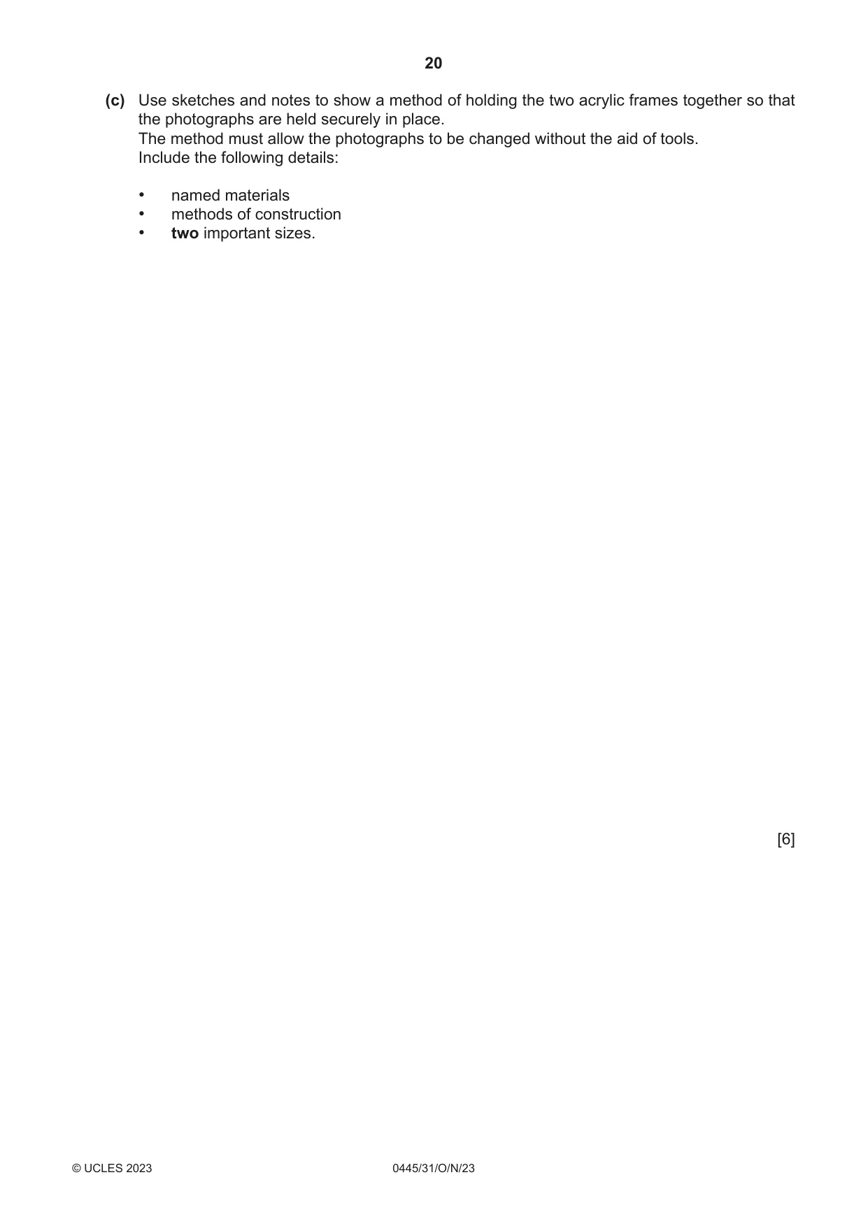 Cambridge IGCSE Design and Technology 0445 2023 Oct/Nov Paper 3 · Variant 1 question paper, page 20 of 24