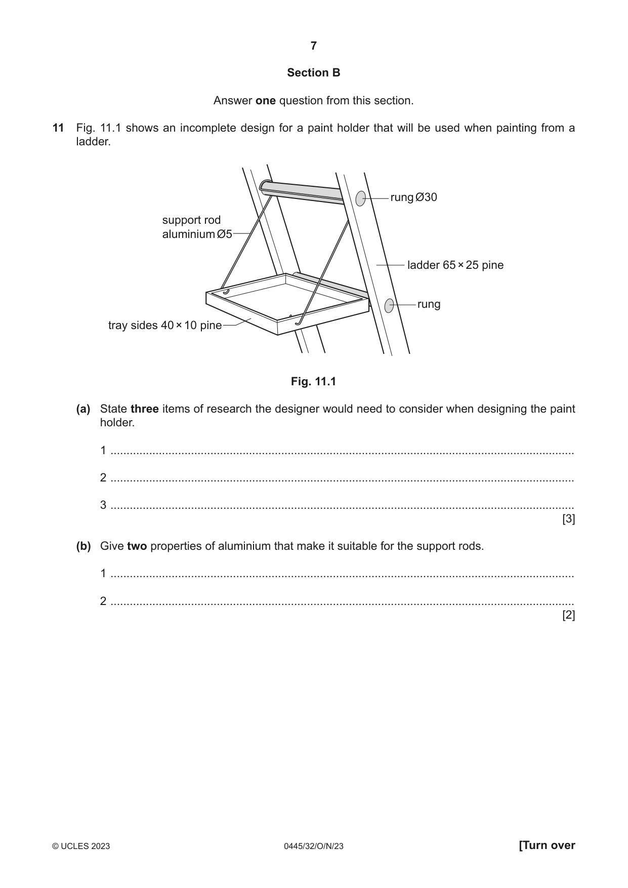 Cambridge IGCSE Design and Technology 0445 2023 Oct/Nov Paper 3 · Variant 2 question paper, page 7 of 24
