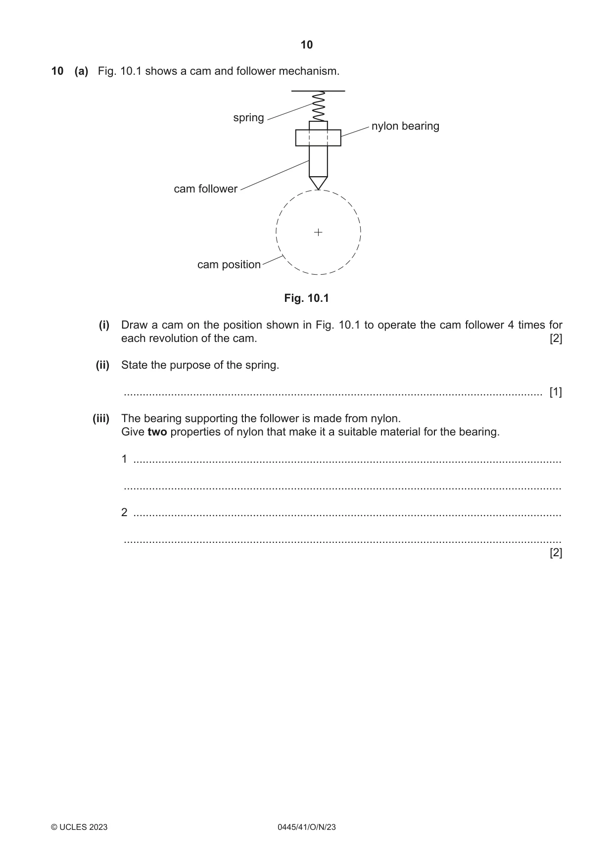 Cambridge IGCSE Design and Technology 0445 2023 Oct/Nov Paper 4 · Variant 1 question paper, page 10 of 20