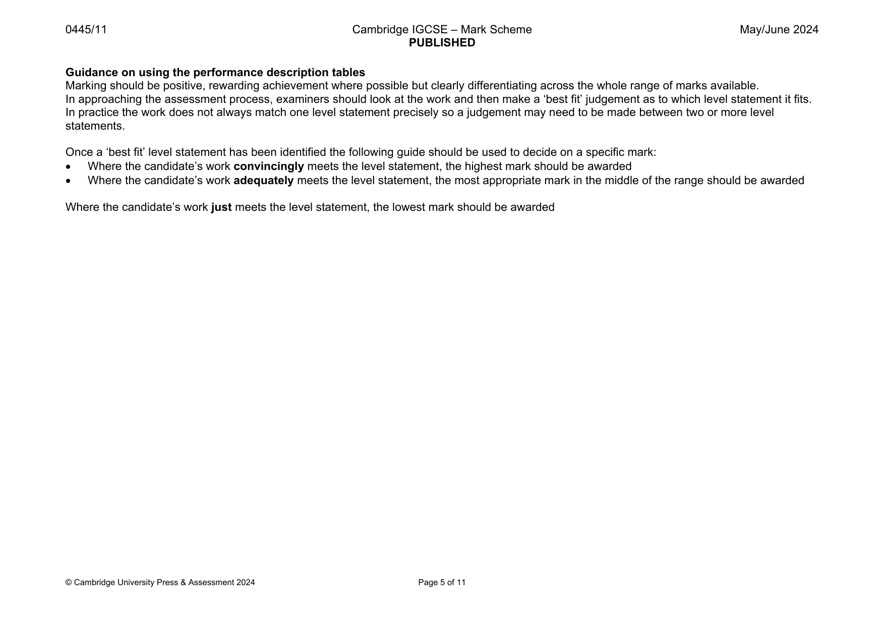 Mark scheme, page 5 of 11