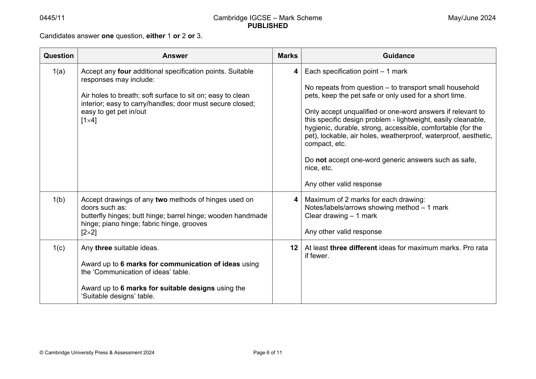 Mark scheme, page 6 of 11