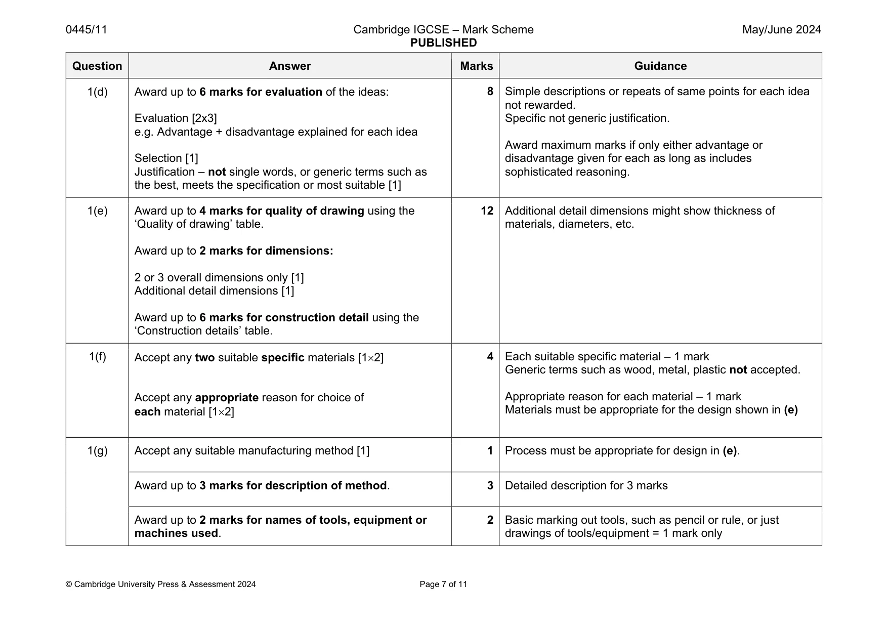 Mark scheme, page 7 of 11
