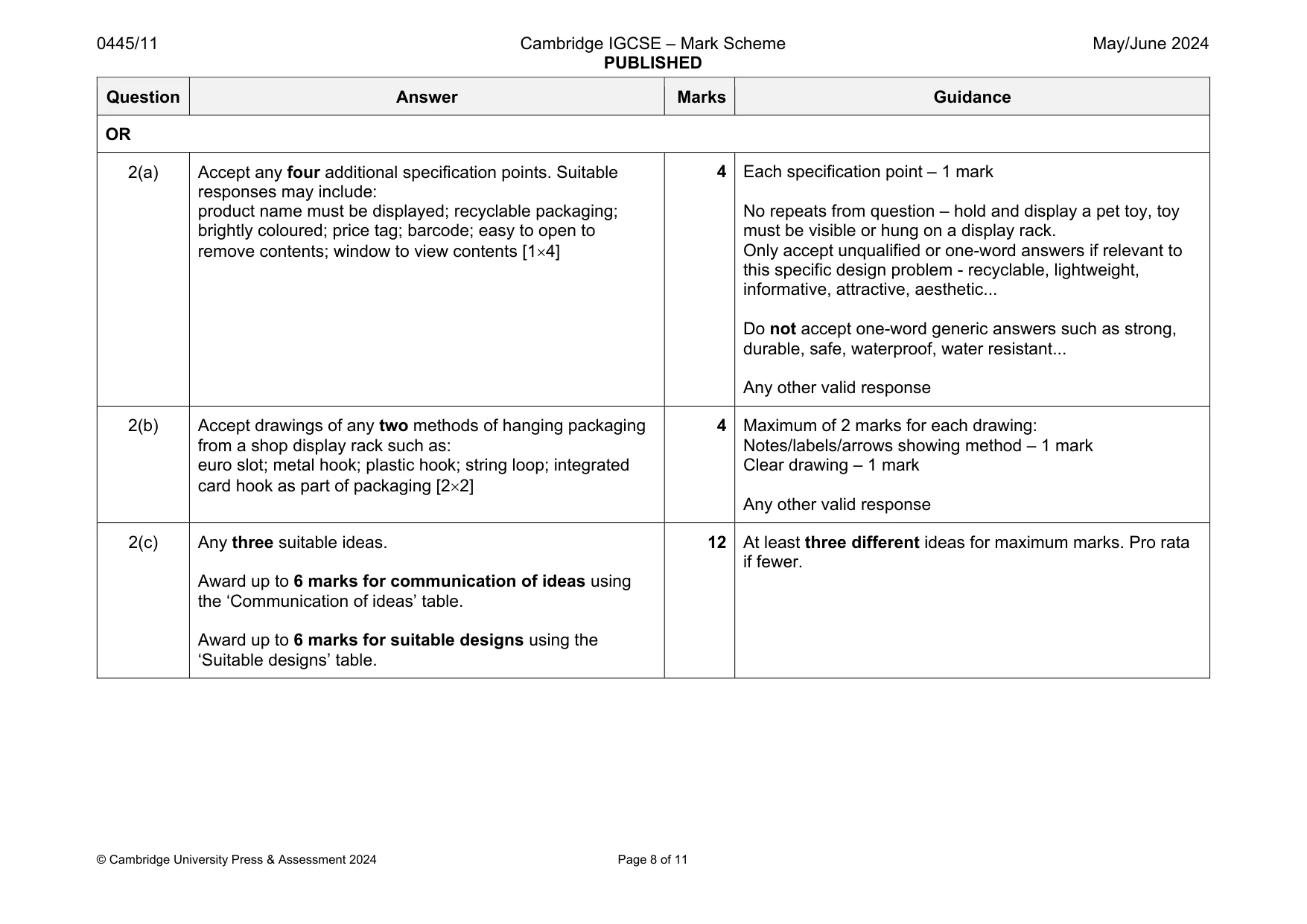 Mark scheme, page 8 of 11