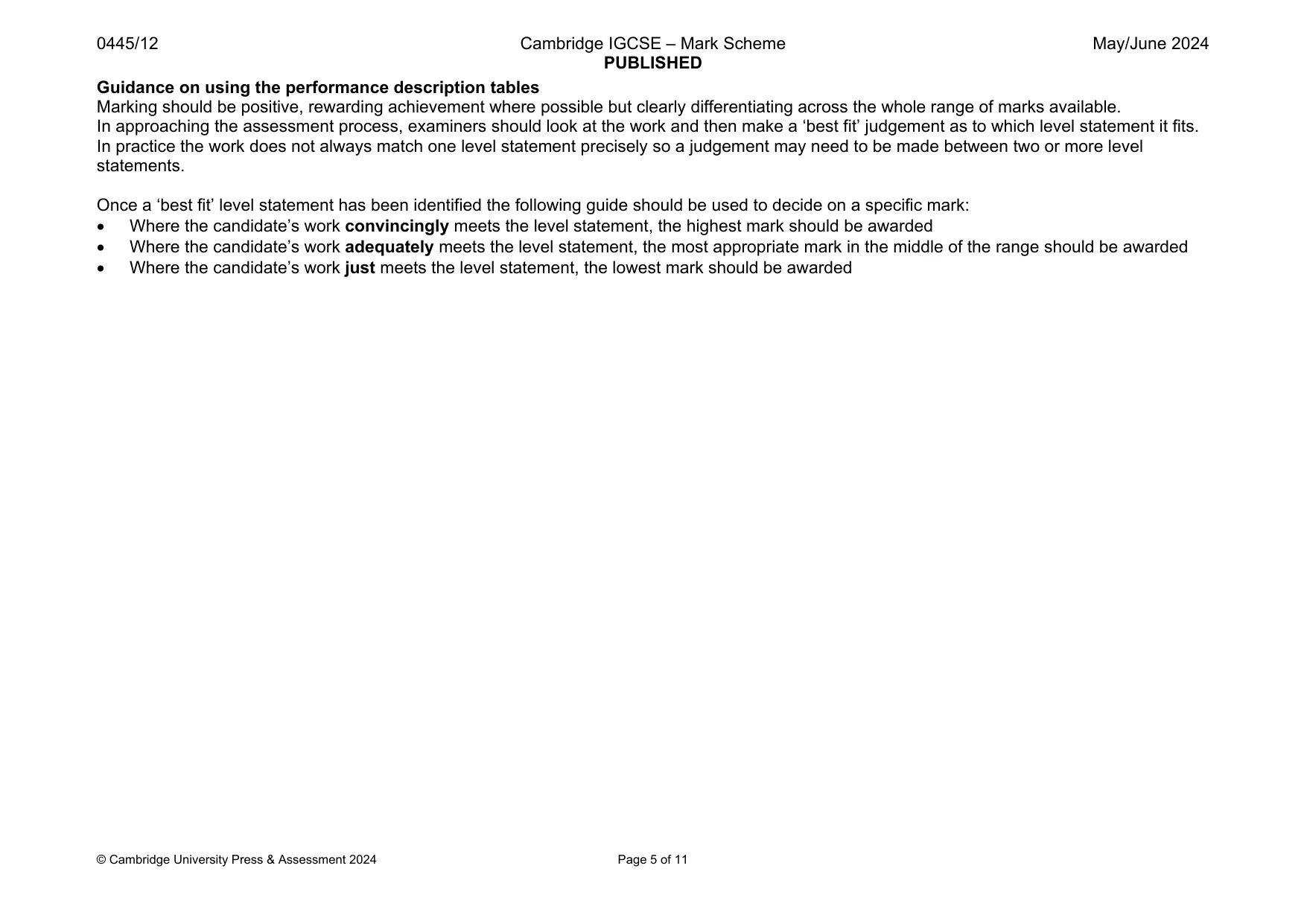 Mark scheme, page 5 of 11